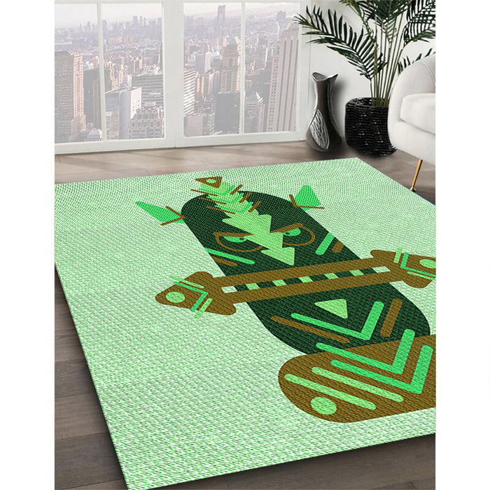 Patterned Green Rug in Family Room, pat3762grn