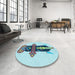 Round Patterned Light Aquamarine Green Rug in a Office, pat3762lblu