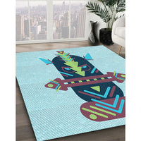 Patterned Light Aquamarine Green Rug, pat3762lblu