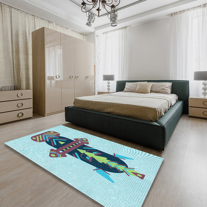 Patterned Light Aquamarine Green Rug in a Bedroom, pat3762lblu
