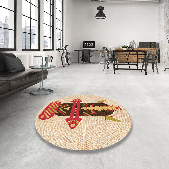 Round Patterned Golden Blonde Gold Rug in a Office, pat3762org