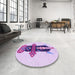 Round Patterned Medium Orchid Purple Rug in a Office, pat3762pur