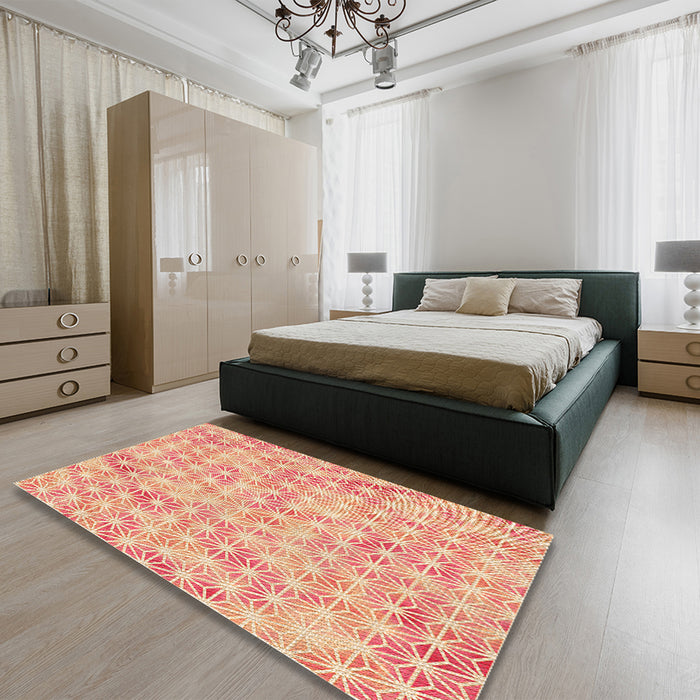 Round Machine Washable Transitional Bright Orange Rug in a Office, wshpat3764org