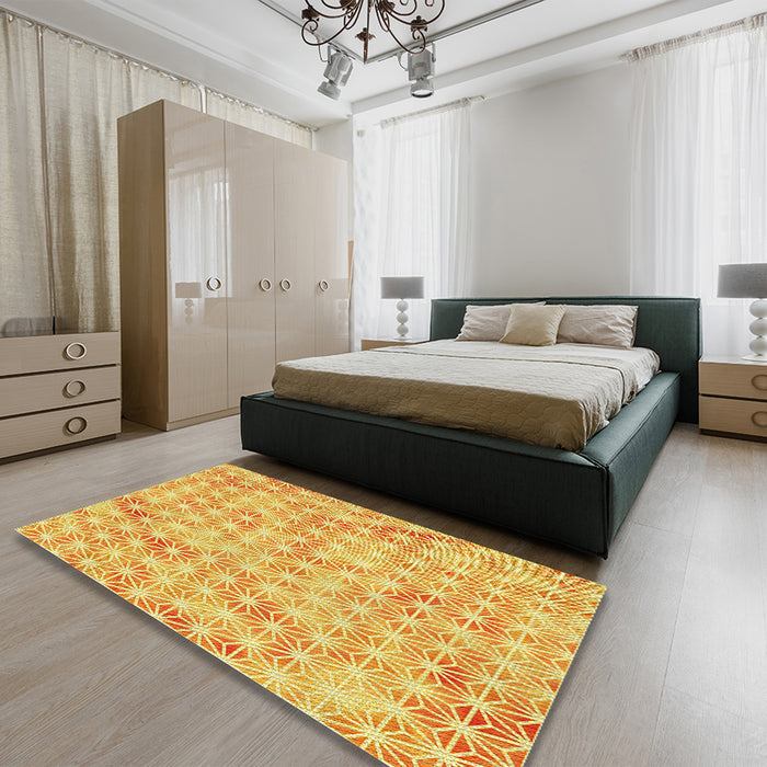Patterned Neon Orange Rug in a Bedroom, pat3764yw