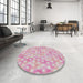 Round Patterned Dark Pink Modern Rug in a Office, pat3764