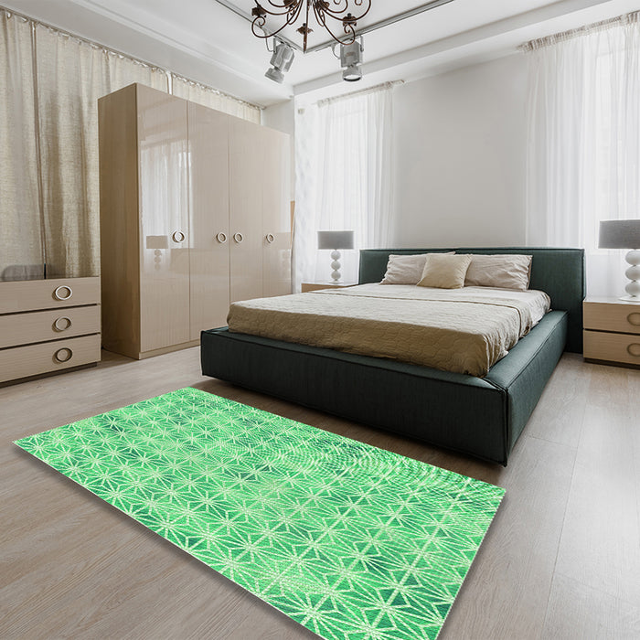 Patterned Green Rug in a Bedroom, pat3765grn