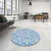 Round Machine Washable Transitional Blue Rug in a Office, wshpat3765