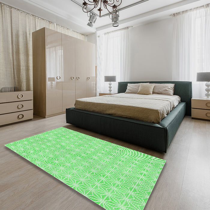 Patterned Green Rug in a Bedroom, pat3766grn