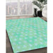 Patterned Green Rug in Family Room, pat3766lblu