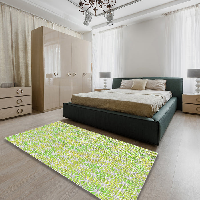Machine Washable Transitional Tea Green Rug in a Bedroom, wshpat3766