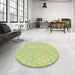 Round Machine Washable Transitional Tea Green Rug in a Office, wshpat3766