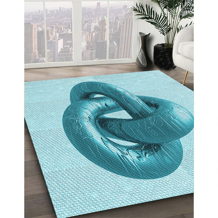 Patterned Electric Blue Rug in Family Room, pat3769lblu
