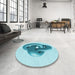 Round Patterned Electric Blue Rug in a Office, pat3769lblu