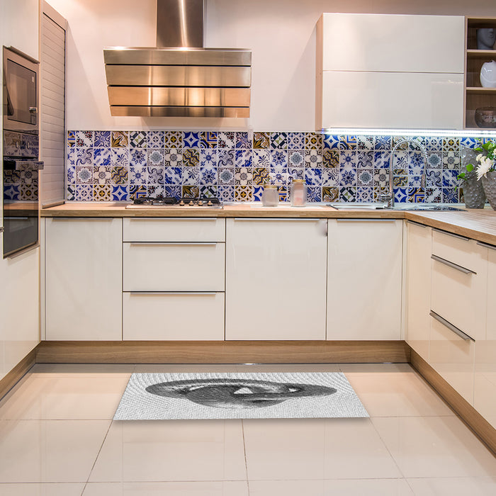 Patterned Off-White Novelty Rug in a Kitchen, pat3769