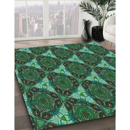 Patterned Dark Forest Green Novelty Rug in Family Room, pat376