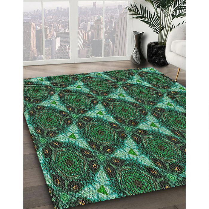 Patterned Dark Forest Green Novelty Rug in Family Room, pat376