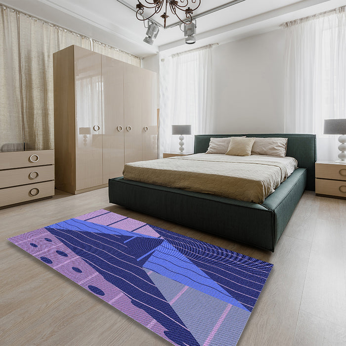Patterned Cobalt Blue Rug in a Bedroom, pat377blu