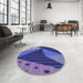 Round Patterned Cobalt Blue Rug in a Office, pat377blu