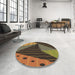 Round Patterned Cinnamon Brown Rug in a Office, pat377brn