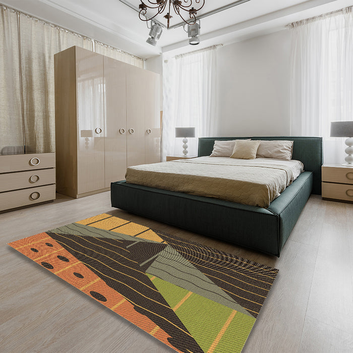 Patterned Cinnamon Brown Rug in a Bedroom, pat377brn