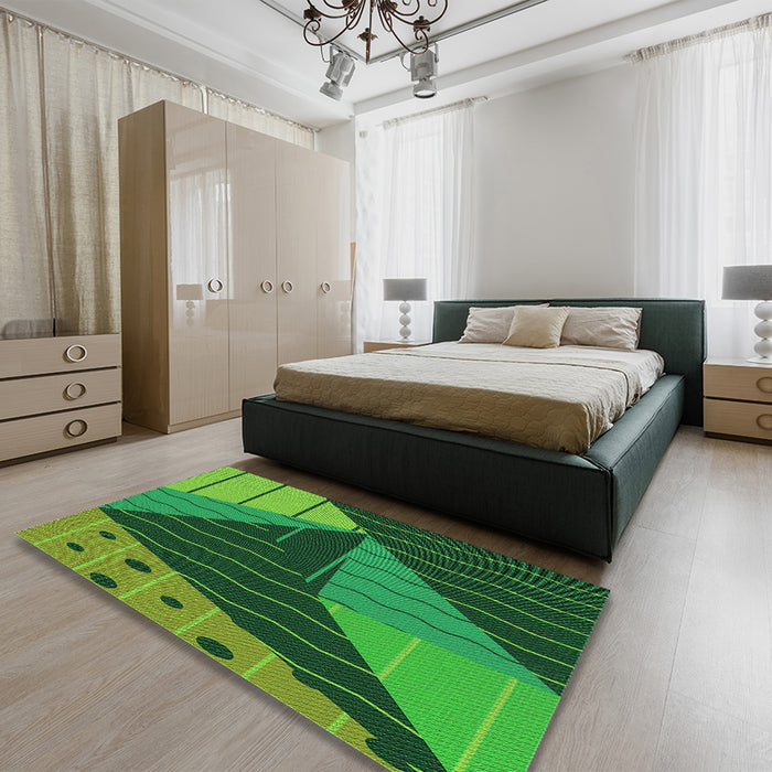 Round Machine Washable Transitional Deep Emerald Green Rug in a Office, wshpat377grn