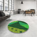 Round Patterned Deep Emerald Green Rug in a Office, pat377grn