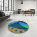 Round Patterned Emerald Green Rug in a Office, pat377lblu