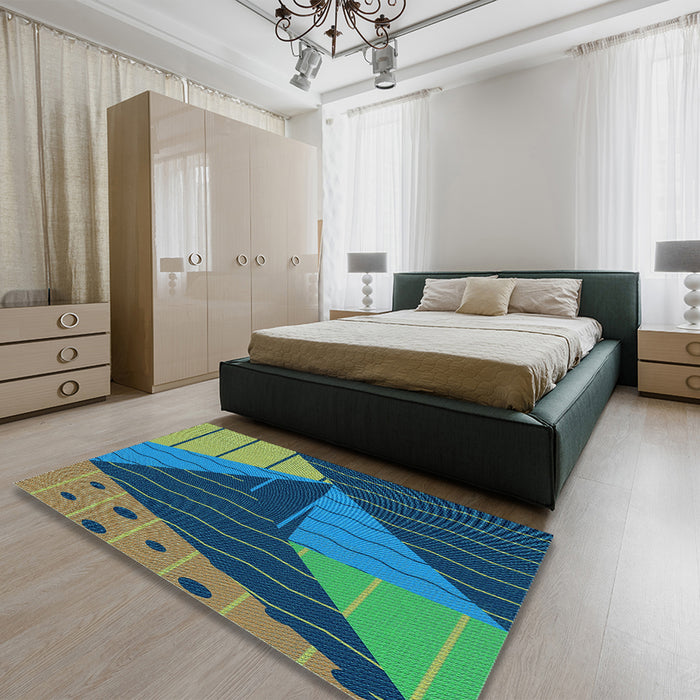 Patterned Emerald Green Rug in a Bedroom, pat377lblu