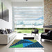 Square Patterned Emerald Green Rug in a Living Room, pat377lblu