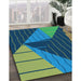 Patterned Emerald Green Rug in Family Room, pat377lblu