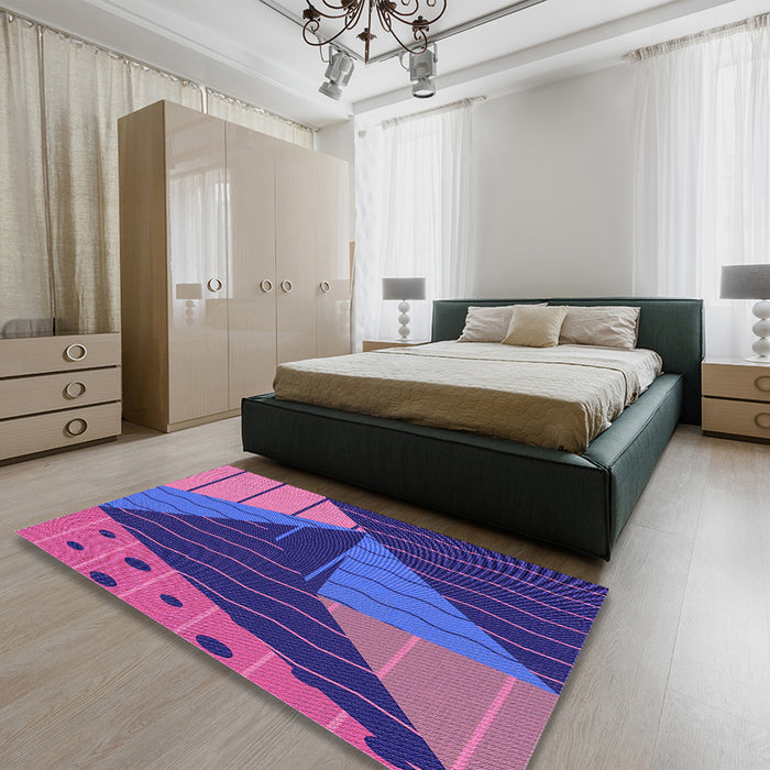 Patterned Bright Purple Rug in a Bedroom, pat377pur