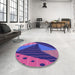 Round Patterned Bright Purple Rug in a Office, pat377pur