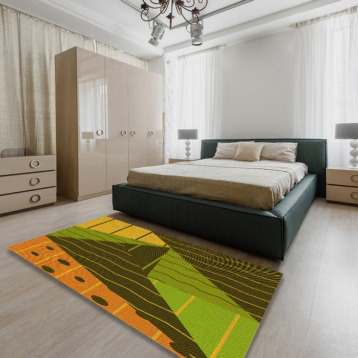 Patterned Brown Rug in a Bedroom, pat377yw