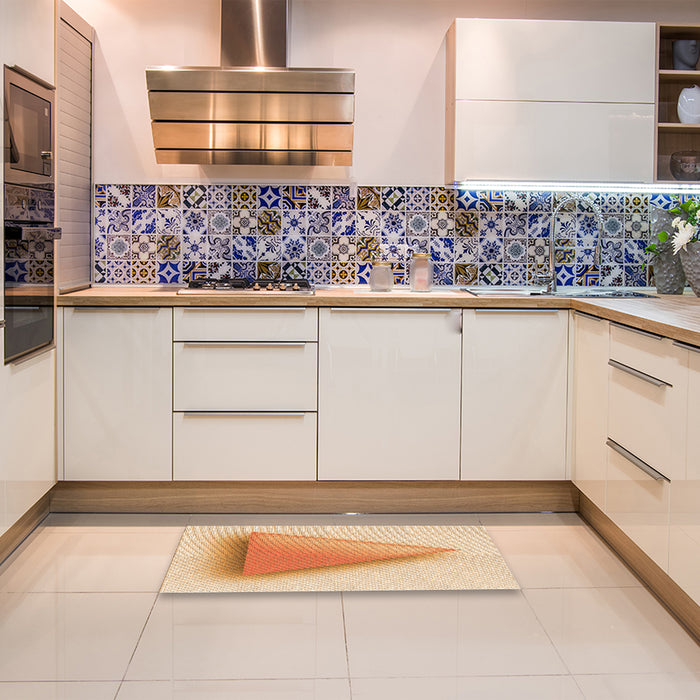 Patterned Khaki Gold Rug in a Kitchen, pat3771org