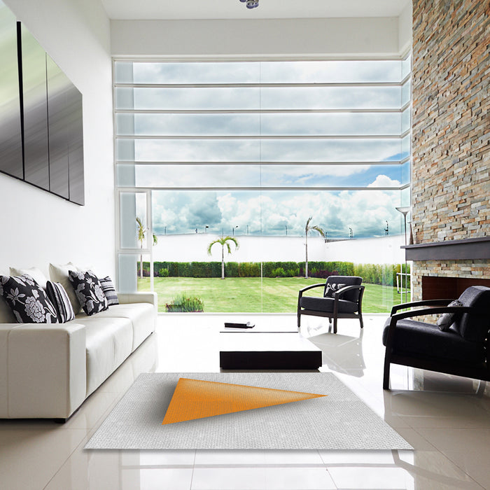 Square Patterned Dark Almond Brown Novelty Rug in a Living Room, pat3771