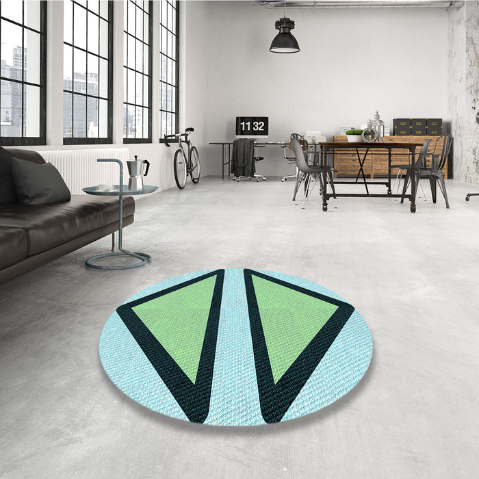 Round Patterned Aquamarine Stone Green Rug in a Office, pat3772lblu