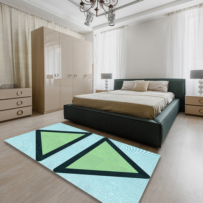 Patterned Aquamarine Stone Green Rug in a Bedroom, pat3772lblu
