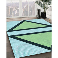 Patterned Aquamarine Stone Green Rug, pat3772lblu