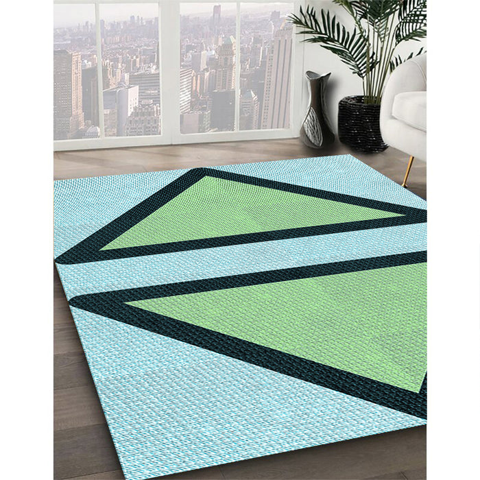 Machine Washable Transitional Aquamarine Stone Green Rug in a Family Room, wshpat3772lblu