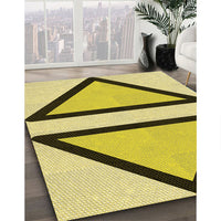 Patterned Dark Yellow Green Rug, pat3772yw