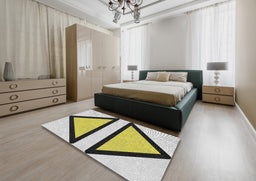 Patterned Carbon Gray Novelty Rug in a Bedroom, pat3772