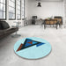 Round Patterned Glacial Blue Ice Blue Rug in a Office, pat3773lblu
