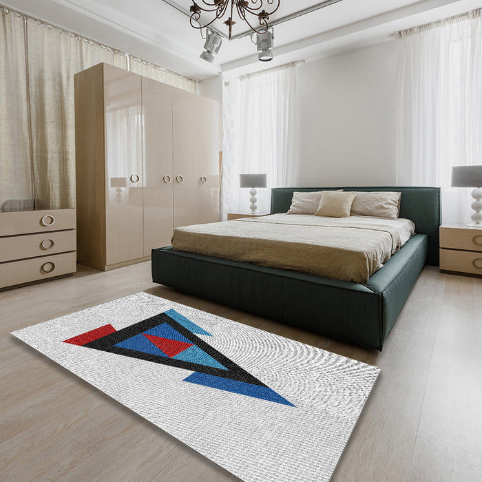 Patterned Off-White Novelty Rug in a Bedroom, pat3773