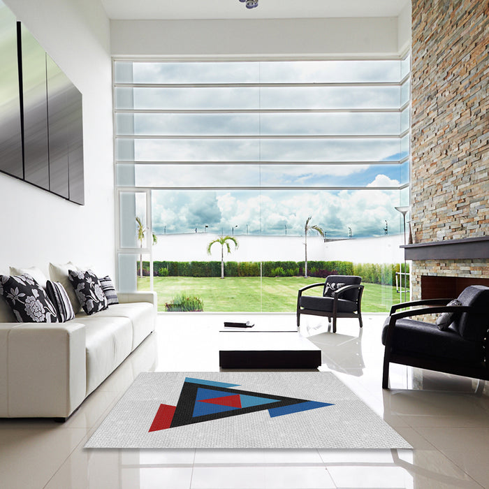 Square Patterned Off-White Novelty Rug in a Living Room, pat3773