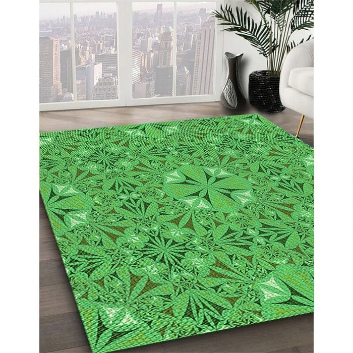 Machine Washable Transitional Neon Green Rug in a Family Room, wshpat3774grn