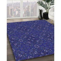 Patterned Denim Dark Blue Rug, pat3775blu