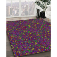 Patterned Mauve Taupe Purple Modern Rug, pat3775