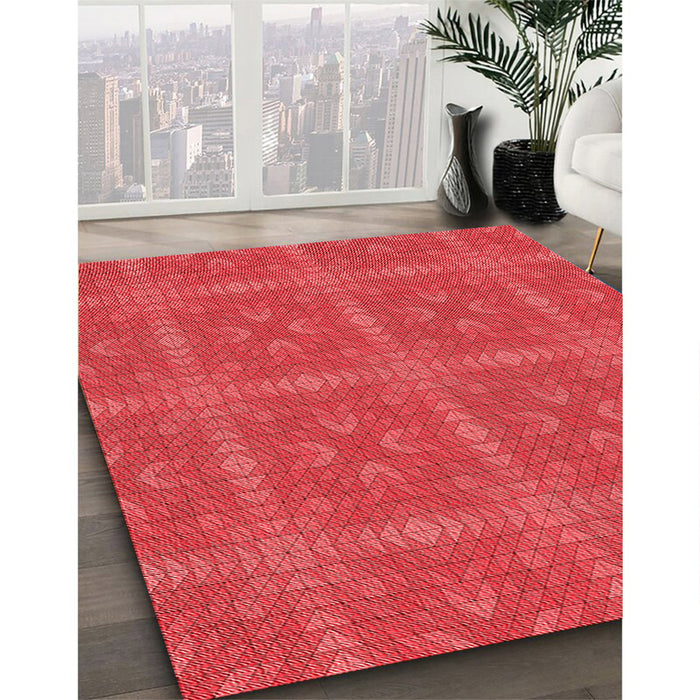 Patterned Red Rug in Family Room, pat3776rd
