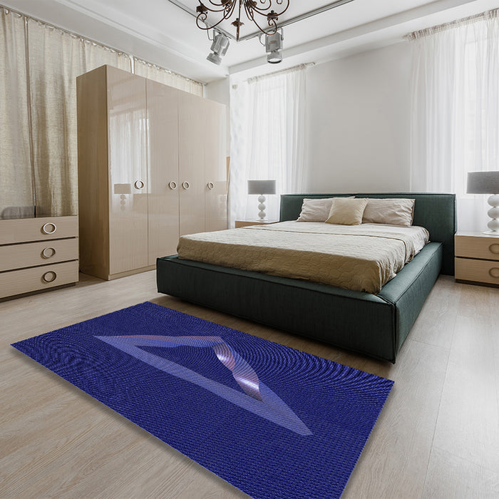 Patterned DarkBlue Rug in a Bedroom, pat3777blu