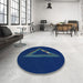 Round Patterned Blue Rug in a Office, pat3777lblu